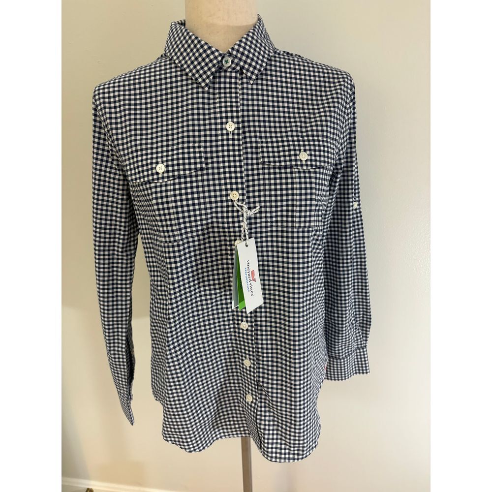 NWT Vineyard Vines Performance Shirt Women's Size 2 Navy White‎ Check